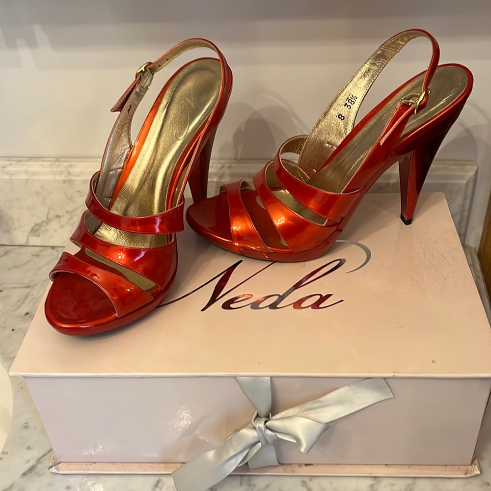 Red Neda strappy open toed sling backs. Size 8